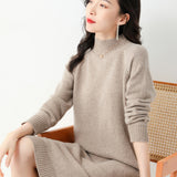 Wool Blended 2026 Autumn And Winter New Lady Body Half-High Collar Solid Color Long Bottom Knitted Sweater Dress