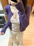 Two Sets Of Purple Texture Knitted Cardigan Spring And Summer 2026 New Loose Sweater + Broken Flower Sling