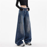Vintage Casual Scimiter Jeans Women Trend New Design High-Rise Loose Loose Broad Leg Pants