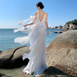 Heavy Industry Stacked Lotus Leaves By The Sea To Take Pictures Beautiful Dress Flowing Morning Robes Daily Birthday Dress Beach Dress
