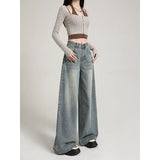 Vintage Old Jeans Women Spring And Autumn Large-Size Pear-Shaped Figure Hanging High-Rise Loose Thin Leg Pants