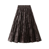 Autumn New Folded High-Rise Half-Dress Women's Leather Skirt Long 100-Fold A-Word Dress 8912