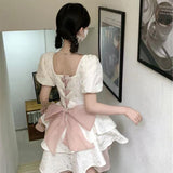 Pure Sweet And Spicy Wind Bow Dress Summer Small Fluffy Dress Female Design Feel Chic Waist Princess Dress