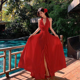 French Beauty V-Neck Hanging Neck Sling Dress Female Summer Super Fairy Sexy Back Beach Beach Dress