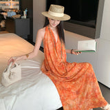 High-Level Printing Hanging Neck Thin Dress Niche High-End Design Lazy Woman Summer Holiday Dress Beach Dress