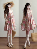 Summer Flowers Sweet Hanging Back With A Back-To-Back Flower Dress Summer New Design Large Skirt Skirt