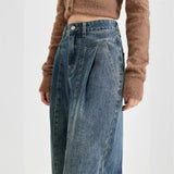 Vintage Narrow Version Of Banana Sickle Jeans Women Spring And Autumn Broad Leg Pants High Waist Straight Loose Drag Trousers