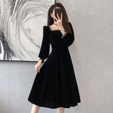Early Autumn Gold Velvet Temperament Dress Women's Large Size Hepburn Style High-End Autumn And Winter Bottom With A Black Dress