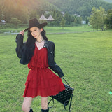 Bohemian Costume Dress Girl Yunnan Dali Tourism To Take Pictures Of The National Wind Red Long-Sleeved Top Skirt Set