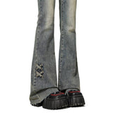 Vintage High-Rise Micro-Horn Jeans Women 2025 Autumn New Slim Slim Small Burst Horseshoe Trousers