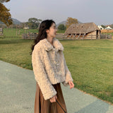 2025 New Imitation Fur Horned Fur Buckle Fur One Short Coat Women Autumn And Winter Cotton Loose Plush