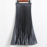 Metal Luster Polyester Pressure Folded Half Skirt Original Single Long Skirt Silk Clear Silk #8035