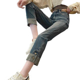 Vintage Tube Jeans Women Winter Plus Velvet 2025 New High-Waisted Small Nine-Point Elastic Straight Pants Tide