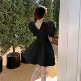 French Niche Bubble Sleeves To Close The Waist White First Love Dress Women Summer Small Punge Crimche Skirt Short Babes