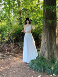 French Niche High-Grade Cold-Sensitive White Slanted Shoulder-Out Dress Women's Seaside Holiday Atmosphere Super Fairy Long Dress