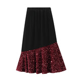 Fishtail Skirt Autumn And Winter Velvet Splicing Lin Apparent Black Dress Dress Girl J530