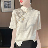 Silk Satin 2026 Summer New Women's Clothing New Chinese Style Collar Blouse Temperament Set Short-Sleeved Top