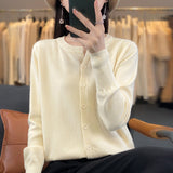 Wool Blended 2026 Autumn And Winter New Short Sweater Loose Round V Collar Solid Color Buckle Knitted Top Open Shirt Jacket