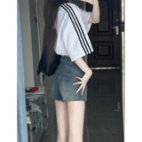 Vintage Blue High-Waisted Denim Shorts Women Summer New High Street Design Hot Pants