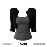 Korean Hottie Windy Dark Gray Sling Black Sunscreen Cardigan Women's Summer New Fashion Two-Piece Top