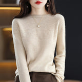 Line Ready-To-Wear Seamless 100% Pure Wool 2026 Autumn And Winter Women's Round-Neck Edge Hollow Short Bottom Knitted Sweater
