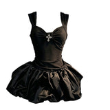 French Hepburn High-Grade Black Sling Dress Summer Temperament Hottie Waist Fluffy Little Black Dress Girl