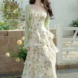 French Green Floral Sling Dress Summer 2025 Super Xiansen High-End Chic Stunning Skirt Two-Piece