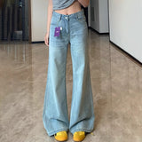 Light Blue Non-Legged Micro-Tear Jeans Women's Summer Thin 2025 New Loose Thin-Skinny High-Rise Flared Trousers