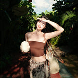 Thailand Southeast Asia Tourism Holiday Wearing A Suit Of Women's Summer Short Breast Vest Ink Print Half-Body Skirt