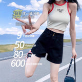 Black Denim Shorts Women Summer Thin 2025 New Large-Size High-Waisted Elastic Display Thin A-Word Broad-Legged Hot Pants
