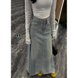 Large-Size Retro Half-Dress Women's Dress 2025 New Summer High-Rise Water Wash Denim Skirt Fat MM Cover Thin Skirt