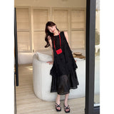 Large-Size Fat Mm Summer French Retro Gentle Wind Fake Two Hundred-Fold Sleeveless Vest Dress Featinized Long Dress