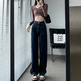 Denning Blue Straight Jeans Women Autumn And Winter High-Rise Loose Thin Small Broad Leg Pants 2025 New