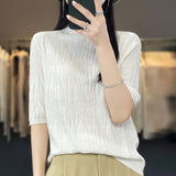 Fine-Woven Wool 2026 Autumn New Temperament Five-Sleeve Female Tree Pit Embroap In The Sleeve Short Bottom Knitting Shirt