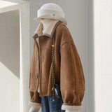 2025 New Two Sides Wearing A Curry Imitation Leather Jacket Women Winter Red Lamb Wool Top Student Women's Clothing