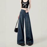 High-Rise Wide-Legged Jeans Women's Summer Trend New Thin Small Lazy Loose Dark Blue Straight Pants