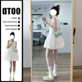 Korean White Sleeveless Vest Dress Women's Summer Gentle Style Temperament Skirt Small Loose Flower Tidive Skirt