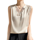 Silk Satin 2026 Spring And Summer Women's New V-Neck Sleeveless Small Vest T-Shirt Fashion With Loose Slings