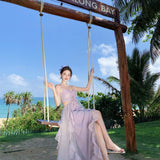 Dopamine's Beautiful Atmosphere Purple Mesh Yarn Brae Slings Large Swing Skirt Super Xian Island Resort Beach Skirt