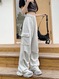 Drawstring New Retro Workwear Trousers Women 2025 Early Autumn High-Waisted Multi-Pocket Leisure High-Waisted Wide-Legged Trousers