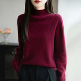 A Line Of Ready-Clothed Wool Blended 2026 Autumn And Winter New Women Loose Semi-High Collar Pure Color Twisted Flowers Inside The Bottom Knitting Shirt