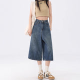 Vintage Broad-Legged Seven-Point Jeans Women's Autumn Thin 2025 New High-Waisted Slack Air Straight Trousers