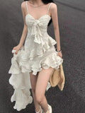 French Temperament Sling Dress Fairy Seaside Holiday Dress New Irregular Lotus Leaf Side Dress