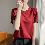 Lyselle 2026 Summer Women's New Women's Short Loose Round Neck Solid Color Short-Sleeved T-Shirt Simple Bottom Top