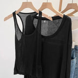 Lazy Sleeveless Sleeveless Vest Long-Sleeved T-Shirt Two Sets Of Women's Spring And Summer New Design Sunscreen Shirt