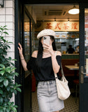 2026 Summer Loose Lazy Wind Word Shoulder Short-Sleeved T-Shirt New Korean Version Of Hot Girl Casual Lame Shoulder Coat