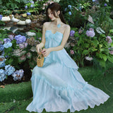 Small-Sized Design High-End Tea Break French Chic Beauty Small Fragrant Wind Seaside Holiday Yellow Hanging Neck Dress