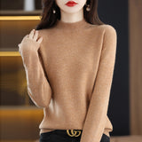 Skin Feeling 100% Wool Line Ready-To-Wear Seamless Autumn And Winter New Short Women Half-Collar Loose Bottom Knitting Sweater