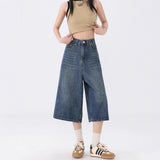 Vintage Broad-Legged Seven-Point Jeans Women's Autumn Thin 2025 New High-Waisted Slack Air Straight Trousers