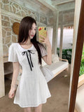 First Love Sweet Gentle Wind Lotus Leaf Side White Short-Sleeved Dress Women Summer Small Dress Short Dress A Skirt